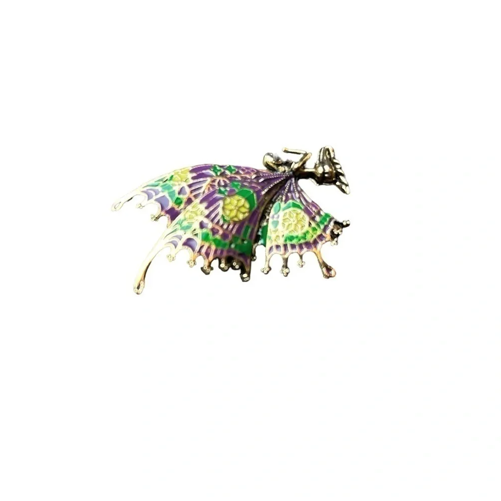 Fairy Brooch Kneeling Praying  Demential Colorful Wings Feminine Fairycore Pin